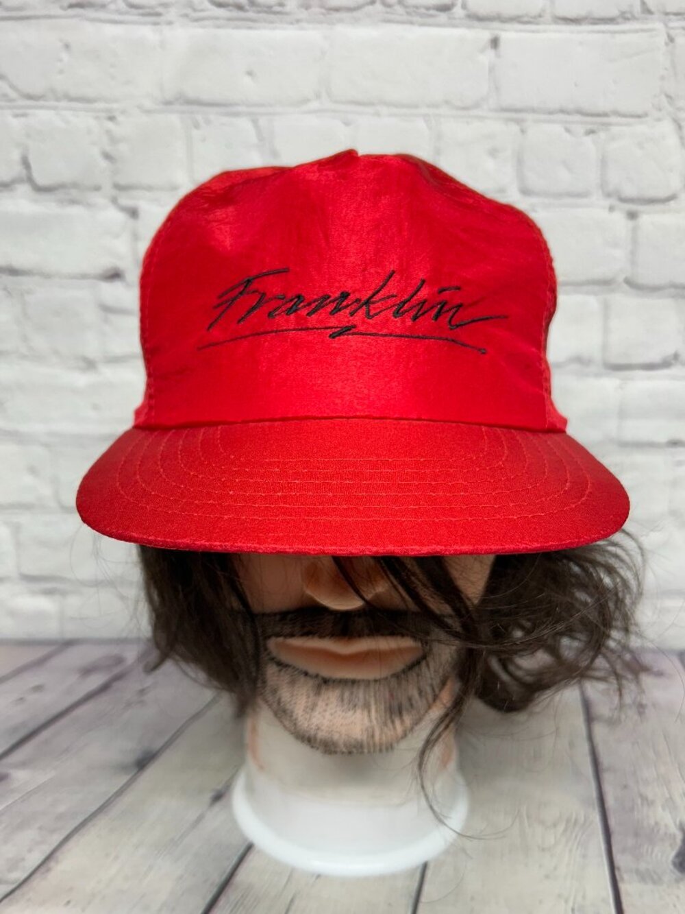 Vintage Franklin Script Nylon Trucker Hat Cap Snapback Red Embroidered